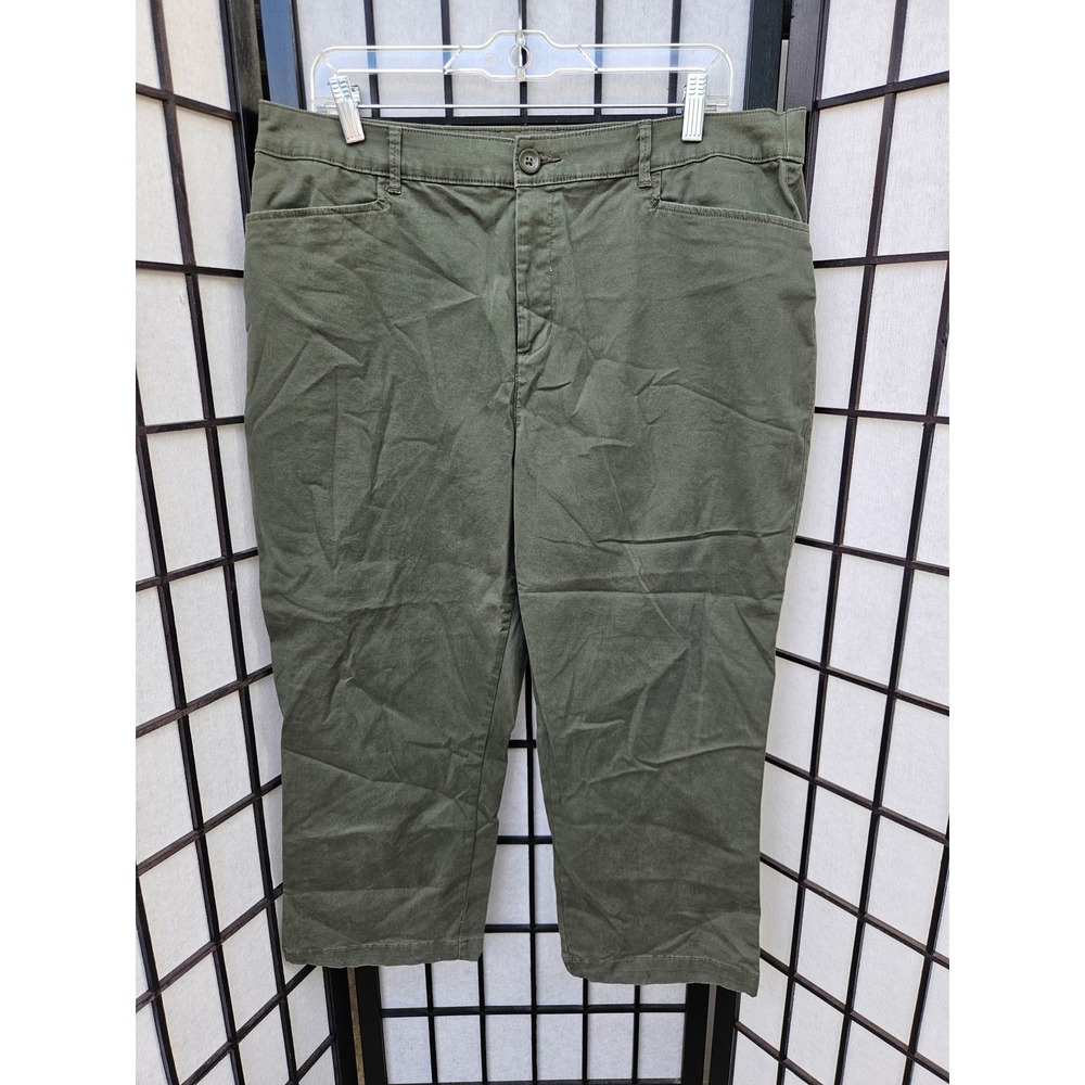 CROFT & BARROW Stretch Capri Pants Women's Size 16 Olive Green Cotton Blend - Picture 2 of 5